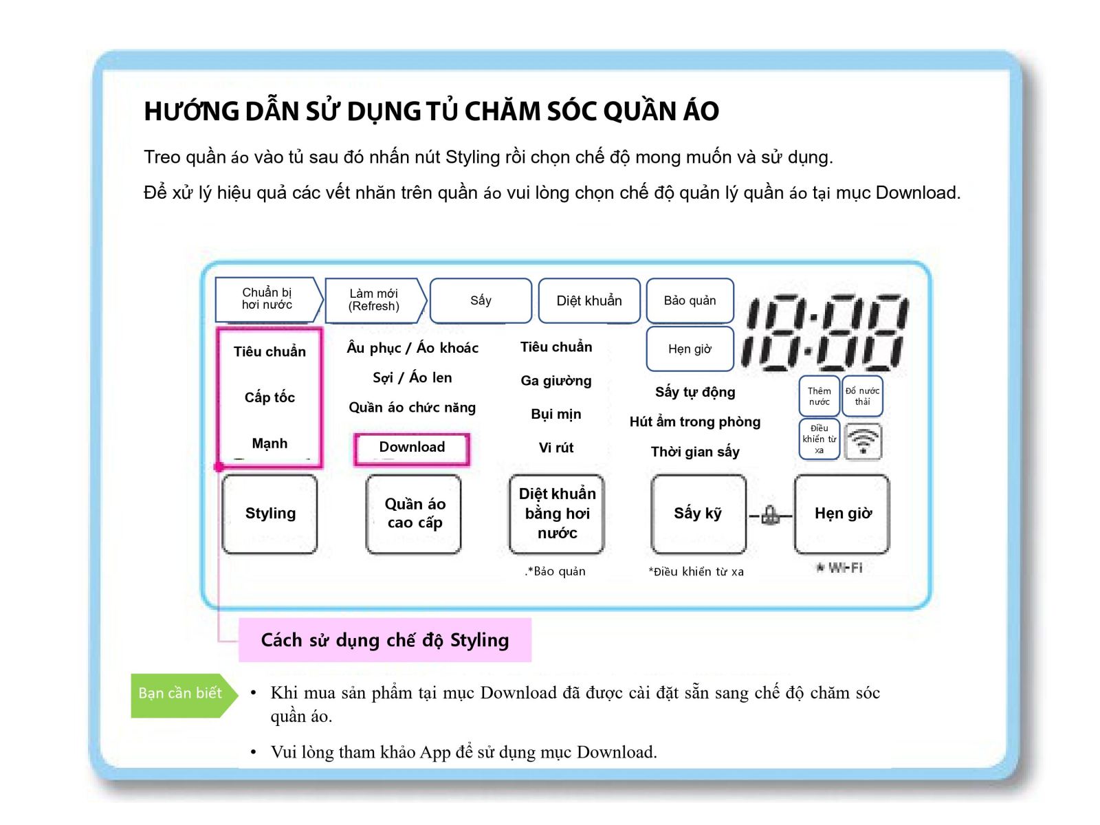 hướng dẫn sử dụng máy giặt hấp sấy lg styler