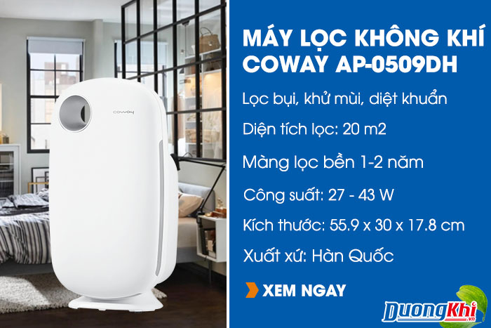 máy lọc không khí gia đình coway ap-0509dh 20 m2