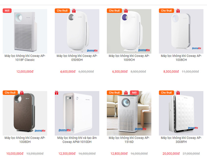 bảng giá máy lọc không khí Coway
