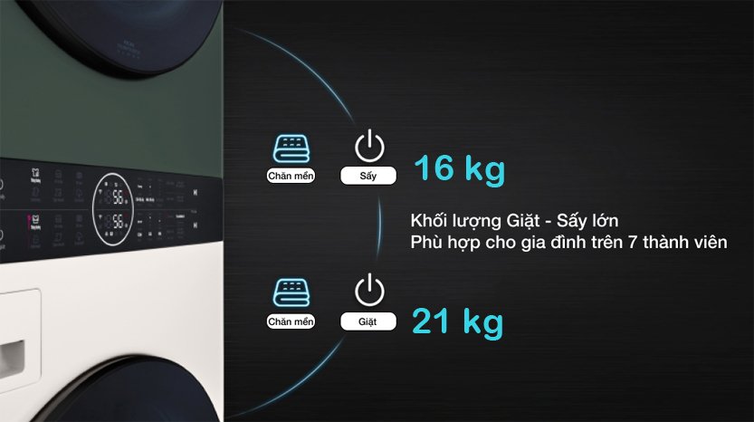 Tháp máy giặt sấy LG WashTower™ WT2116SHEG 21 Kg